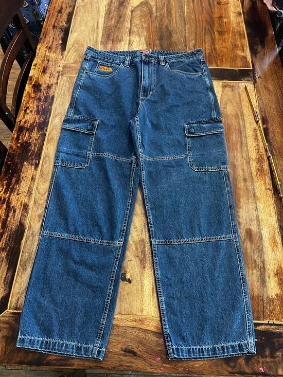 Empyre Other - Empyre Cargo Pants Size 36 Blue Medium Wash Denim Mid-Rise Straight Leg Zip Fly